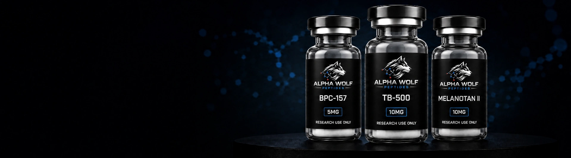 Alpha Wolf Peptides research peptide vials — premium quality, lab tested
